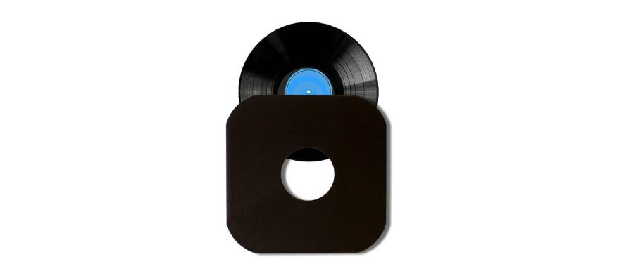 Pochette de disques 12″ noires avec coins arrondis et une fenêtre