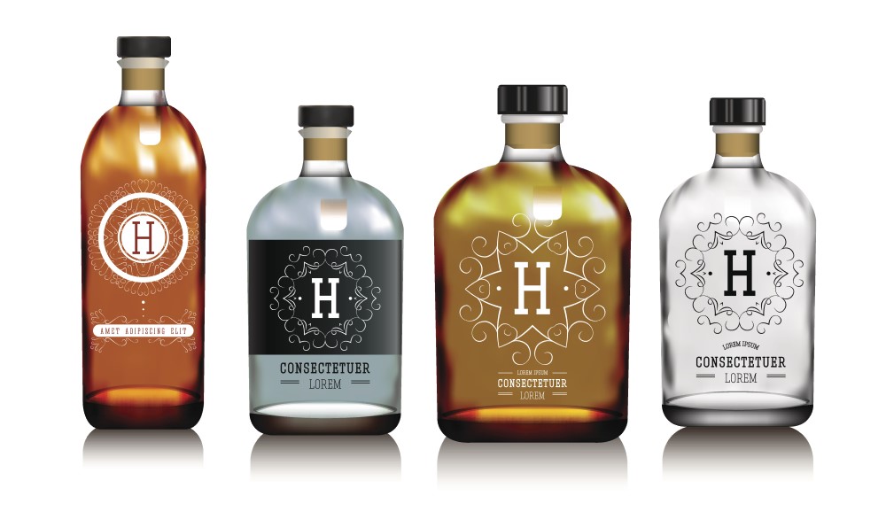 Des bouteilles de spiritueux avec des Étqiuettea PP Transparent - Permanent