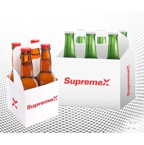 Porte-bouteilles en carton avec le logo SupremeX.